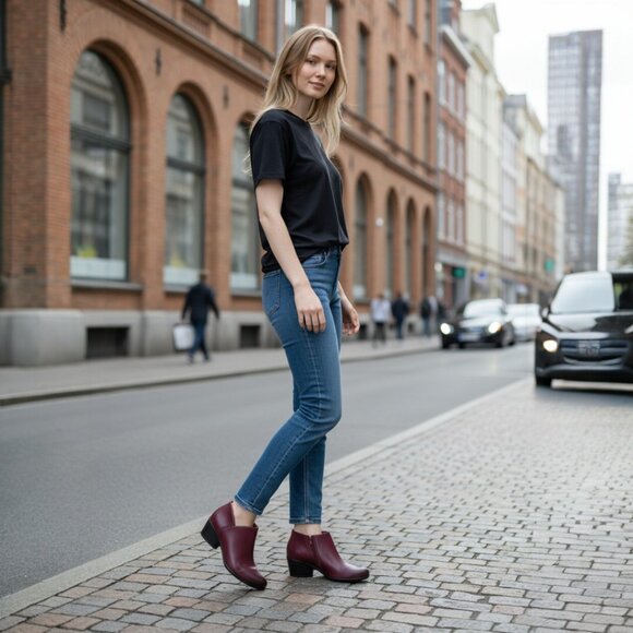 Dansko Raina Red Wine Burnished Nubuck Leather Bootie, Size 38 (US 7.5/8) - Picture 2 of 11